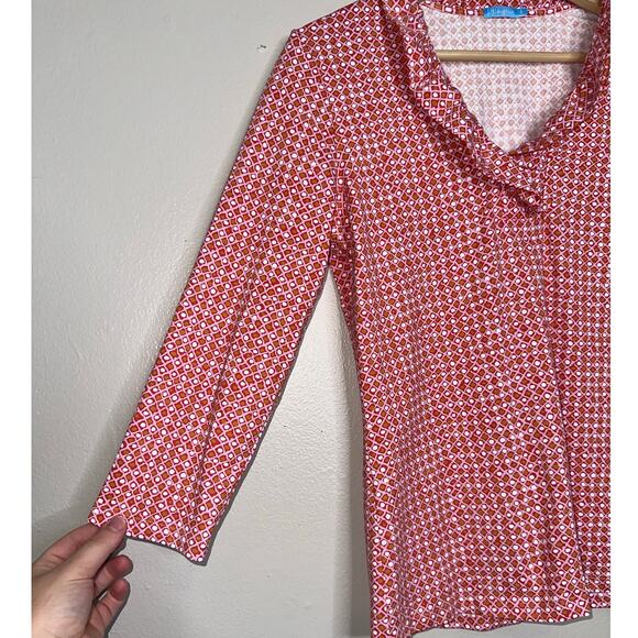 J. McLaughlin Durham Ruffle Collar Catalina Cloth Pink Red Geometric Top Small - Picture 3 of 6